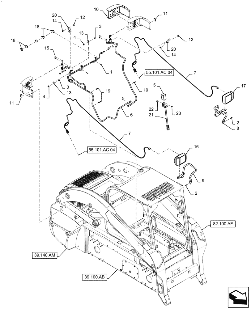 Схема запчастей Case TR340 - (55.404.CY) - EU ROAD LIGHTS (55) - ELECTRICAL SYSTEMS