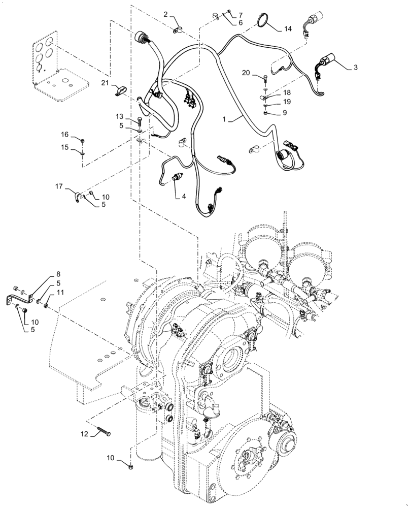 Схема запчастей Case 621F - (55.024.AA[01]) - TRANSMISSION HARNESS INSTALLATION (55) - ELECTRICAL SYSTEMS