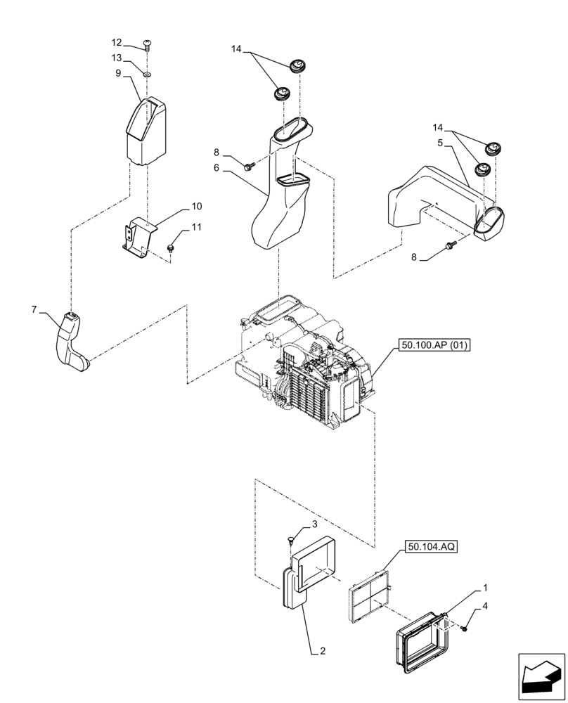 Схема запчастей Case CX300D LC - (50.104.AO[02]) - AIR CONDITIONING, W/ HEATER, AIR DUCT (50) - CAB CLIMATE CONTROL