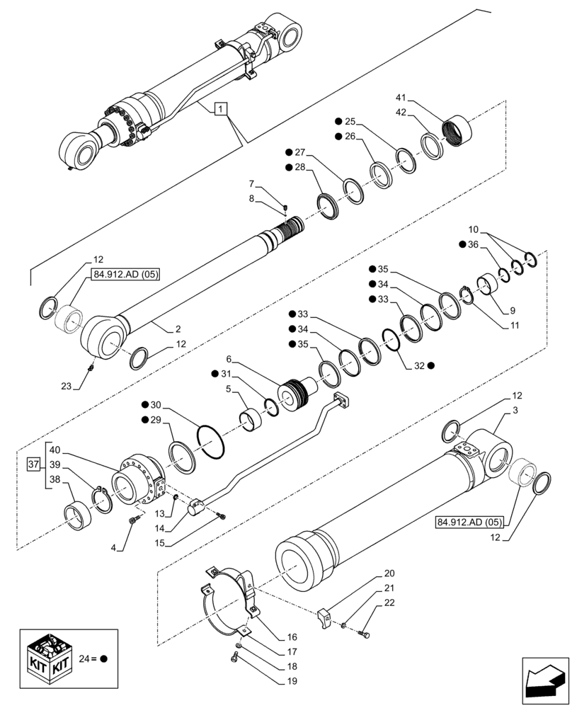 Схема запчастей Case CX300D LC - (35.737.AA[04]) - VAR - 481243, 481850, 781180 - CYLINDER, ARM, COMPONENTS (35) - HYDRAULIC SYSTEMS