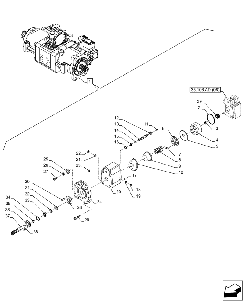 Схема запчастей Case CX250D LC - (35.106.AD[08]) - VAR - 461863 - VARIABLE DELIVERY HYDRAULIC PUMP, CLAMSHELL BUCKET, ROTATION, W/ ELECTRICAL PROPORTIONAL CONTROL, COMPONENTS (35) - HYDRAULIC SYSTEMS