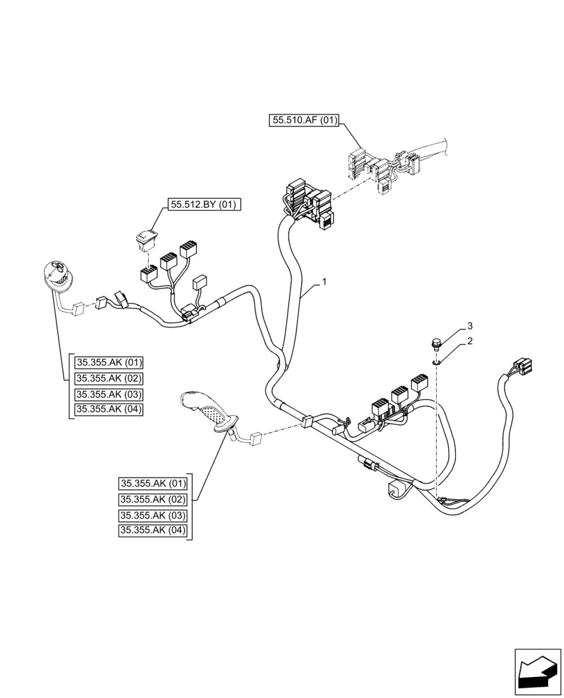 Схема запчастей Case CX250D LC - (55.510.AF[02]) - CAB MAIN WIRE HARNESS (55) - ELECTRICAL SYSTEMS