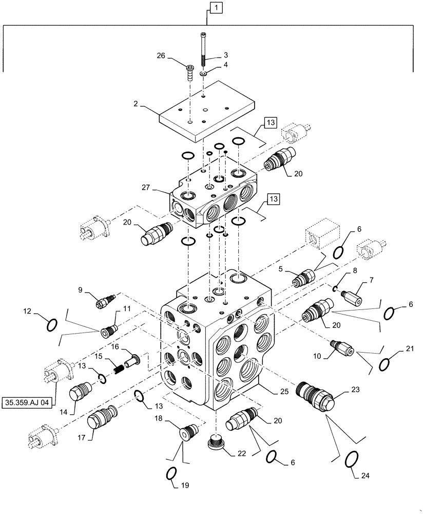 Схема запчастей Case 721F - (35.359.AJ[03]) - VALVE ASSY - LOADER CONTROL, THREE SPOOL, Z-BAR & XR (35) - HYDRAULIC SYSTEMS