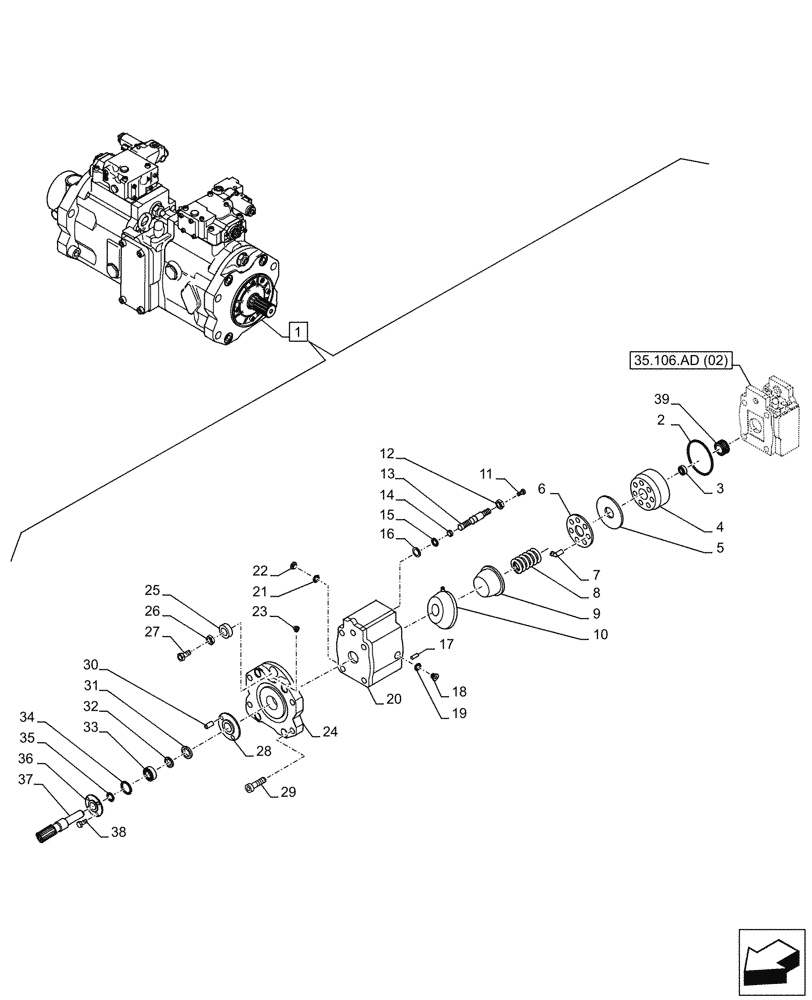 Схема запчастей Case CX250D LC - (35.106.AD[03]) - VARIABLE DELIVERY HYDRAULIC PUMP, COMPONENTS (35) - HYDRAULIC SYSTEMS