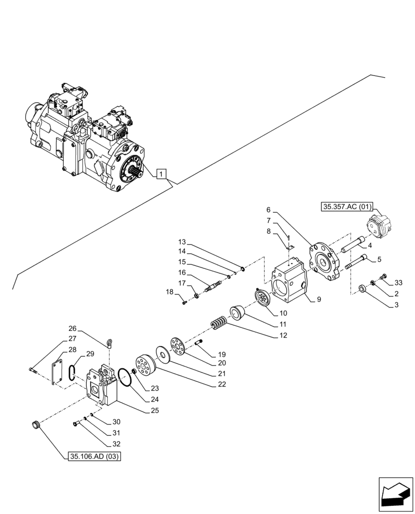 Схема запчастей Case CX250D LC - (35.106.AD[02]) - VARIABLE DELIVERY HYDRAULIC PUMP, COMPONENTS (35) - HYDRAULIC SYSTEMS