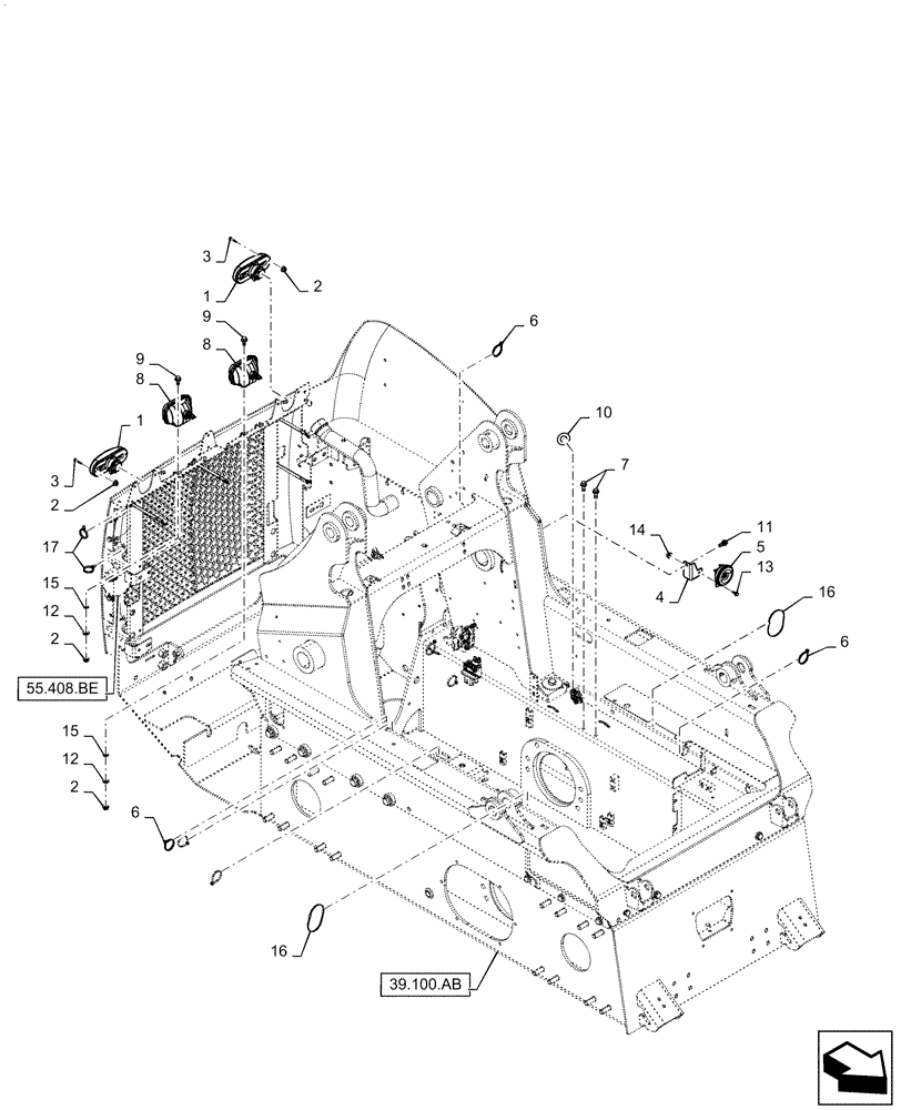 Схема запчастей Case SV280 - (55.408.AG) - HORN & BEACON RELATED PARTS (55) - ELECTRICAL SYSTEMS