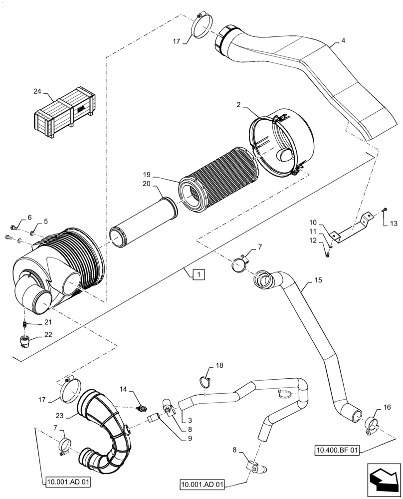 Схема запчастей Case 570N EP - (10.202.AB[01]) - AIR CLEANER ASSEMBLY (10) - ENGINE