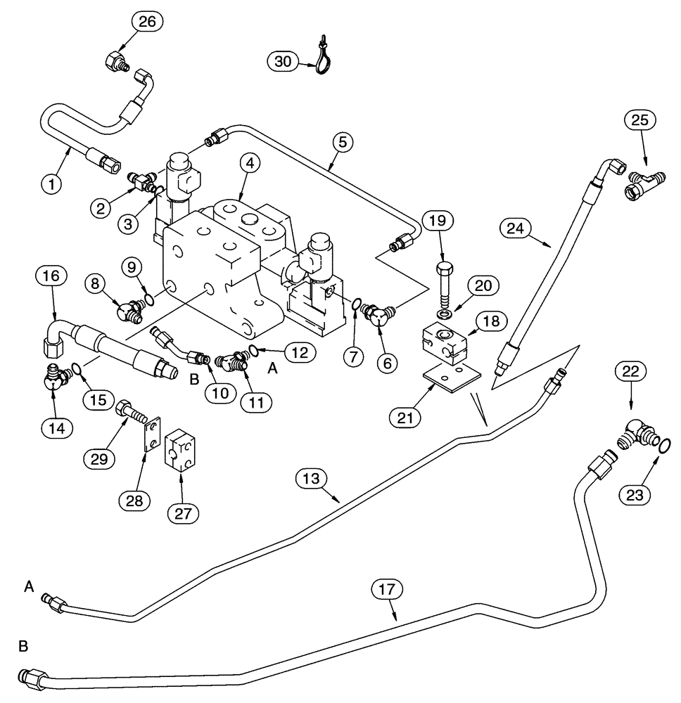 Схема запчастей Case 85XT - (08-29) - HYD, ATTACH HI FLO, GEAR, CHARGE PRESSURE/PILOT RELIEF LINES, N AMER -JAF0352233, EURO -JAF0352714 (08) - HYDRAULICS