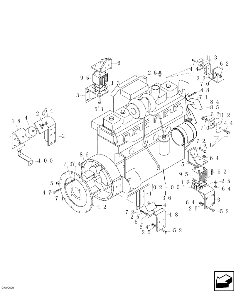 Схема запчастей Case SV216 - (02-001-00[01]) - ENGINE - ENGINE MOUNTING (02) - ENGINE