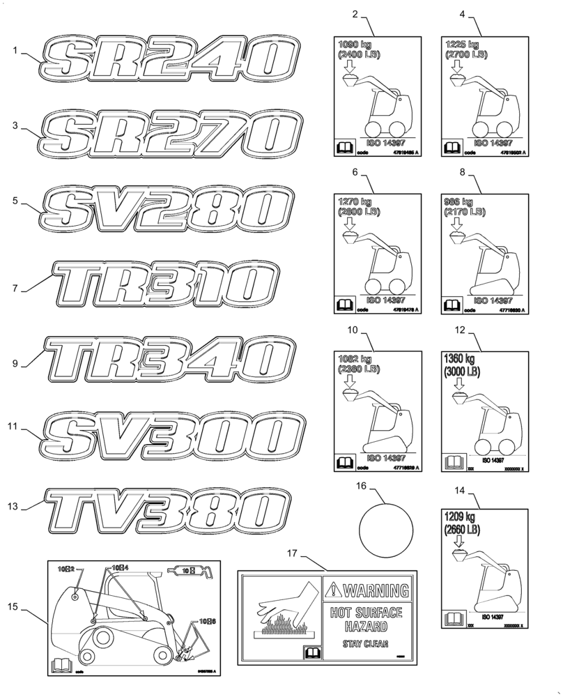 Схема запчастей Case SR240 - (90.108.AB[02]) - MODEL DECALS (90) - PLATFORM, CAB, BODYWORK AND DECALS