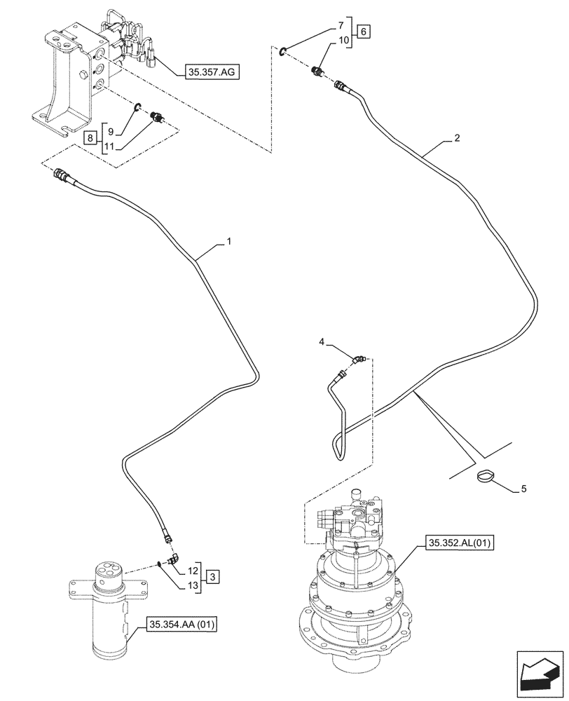 Схема запчастей Case CX210D LC LR - (35.357.AO[04]) - MAIN, SOLENOID VALVE, PRESSURE PIPE (35) - HYDRAULIC SYSTEMS