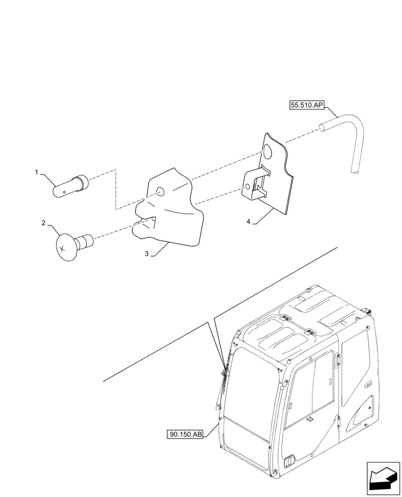 Схема запчастей Case CX250D LC - (55.518.AV) - WINDSHIELD WIPER, SPRAY, NOZZLE (55) - ELECTRICAL SYSTEMS