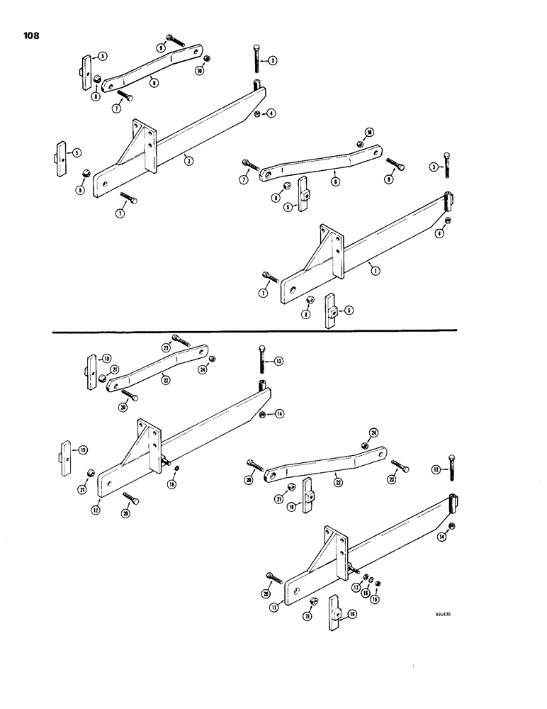 Схема запчастей Case 26S - (108) - BACKHOE MOUNTING PARTS, FOR 480 AND 480 B TRACTORS, USED ON MODELS WITHOUT DRAFT-O-MATIC OR P.T.O. 