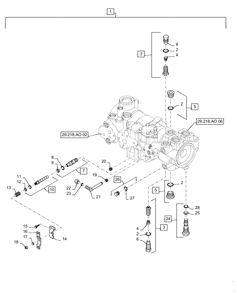 Схема запчастей Case TR320 - (29.212.06[05]) - PUMP, HYDROSTATIC TANDEM 46CC MDC REAR, BUSHED (SR250,SV300,TR320,TV380) (29) - HYDROSTATIC DRIVE