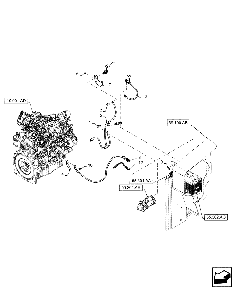 Схема запчастей Case SR270 - (55.302.AV[01]) - NO BATTERY DISCONNECT (55) - ELECTRICAL SYSTEMS