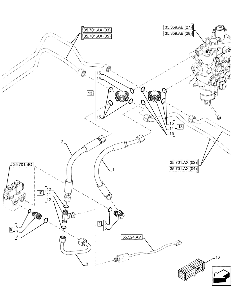 Схема запчастей Case 580N EP - (35.701.BR[06]) - VAR - 423090 - RIDE CONTROL, VALVE, HYDRAULIC LINE. 4WD (35) - HYDRAULIC SYSTEMS