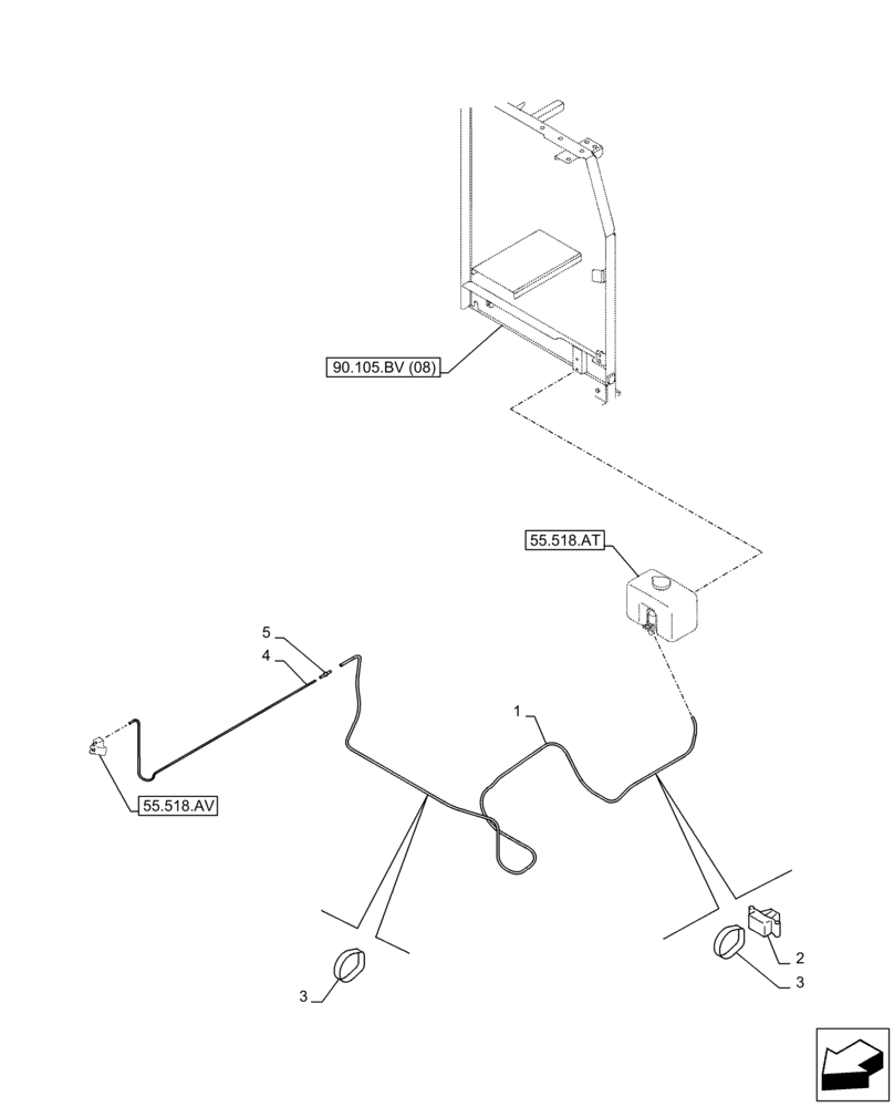 Схема запчастей Case CX250D LC - (55.518.AP) - WINDSHIELD WASH RESERVOIR, HOSE (55) - ELECTRICAL SYSTEMS