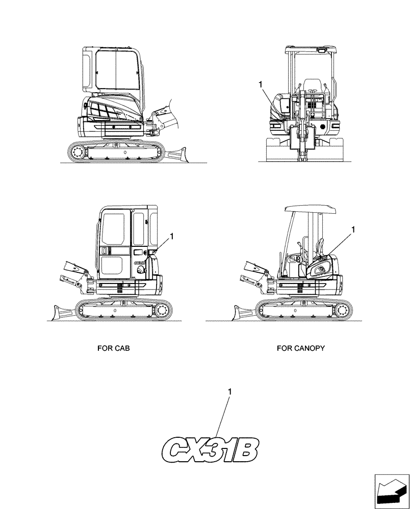 Схема запчастей Case CX31B - (06-023[00]) - NAME PLATE INSTAL, MODEL (90) - PLATFORM, CAB, BODYWORK AND DECALS