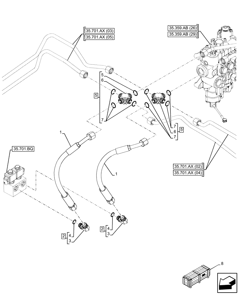 Схема запчастей Case 580N EP - (35.701.BR[06]) - VAR - 423098 - RIDE CONTROL, VALVE, HYDRAULIC LINE, 2WD (35) - HYDRAULIC SYSTEMS