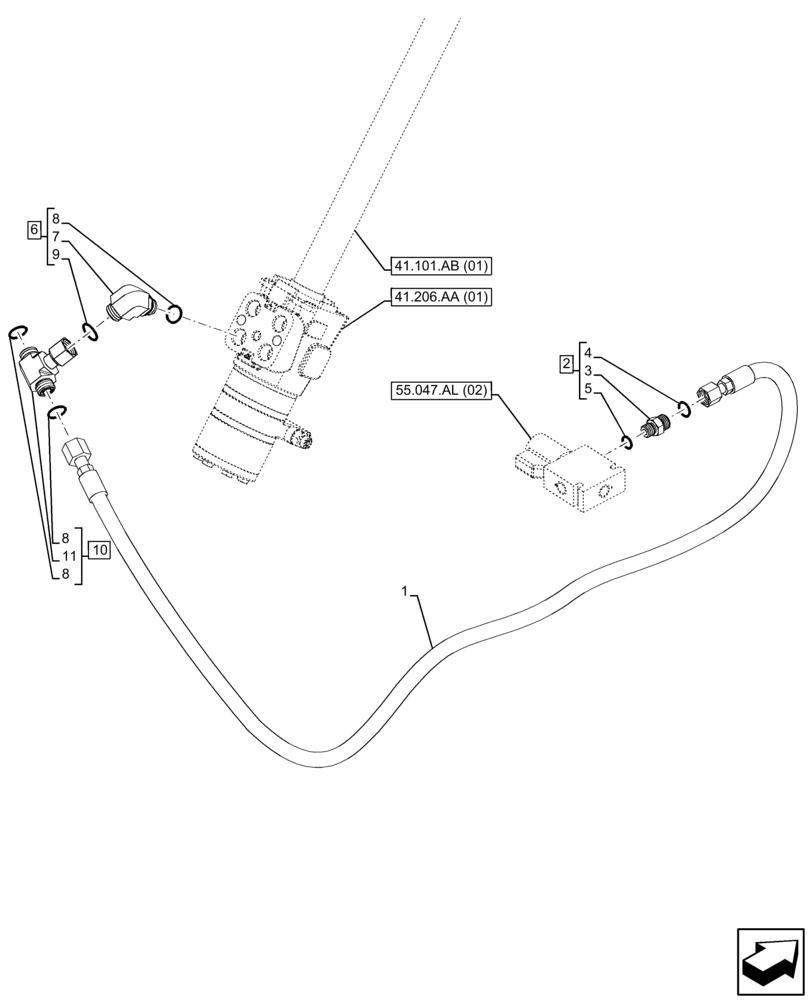 Схема запчастей Case 580SN - (41.206.AJ[02]) - VAR - 423011 - POWER STEERING LINES (41) - STEERING