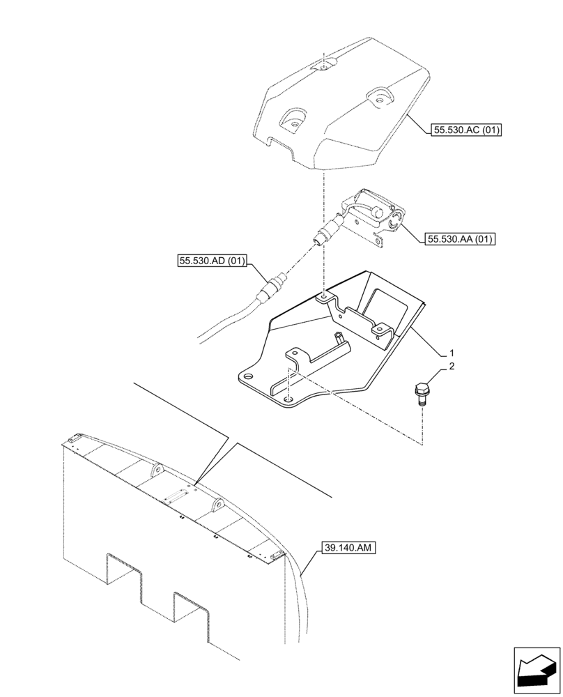 Схема запчастей Case CX350D LC - (55.530.AB[01]) - VAR - 461504, 461560 - REAR VIEW CAMERA, SUPPORT, BRACKET (55) - ELECTRICAL SYSTEMS