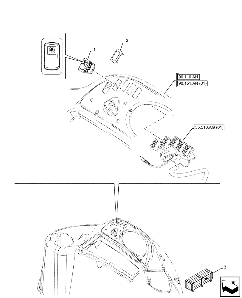 Схема запчастей Case 590SN - (55.526.AF[02]) - VAR - 423090 - RIDE CONTROL SWITCH, 2WD (55) - ELECTRICAL SYSTEMS