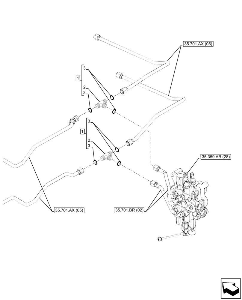 Схема запчастей Case 580N EP - (35.701.BR[05]) - HYDRAULIC LINE, W/O RIDE CONTROL (35) - HYDRAULIC SYSTEMS