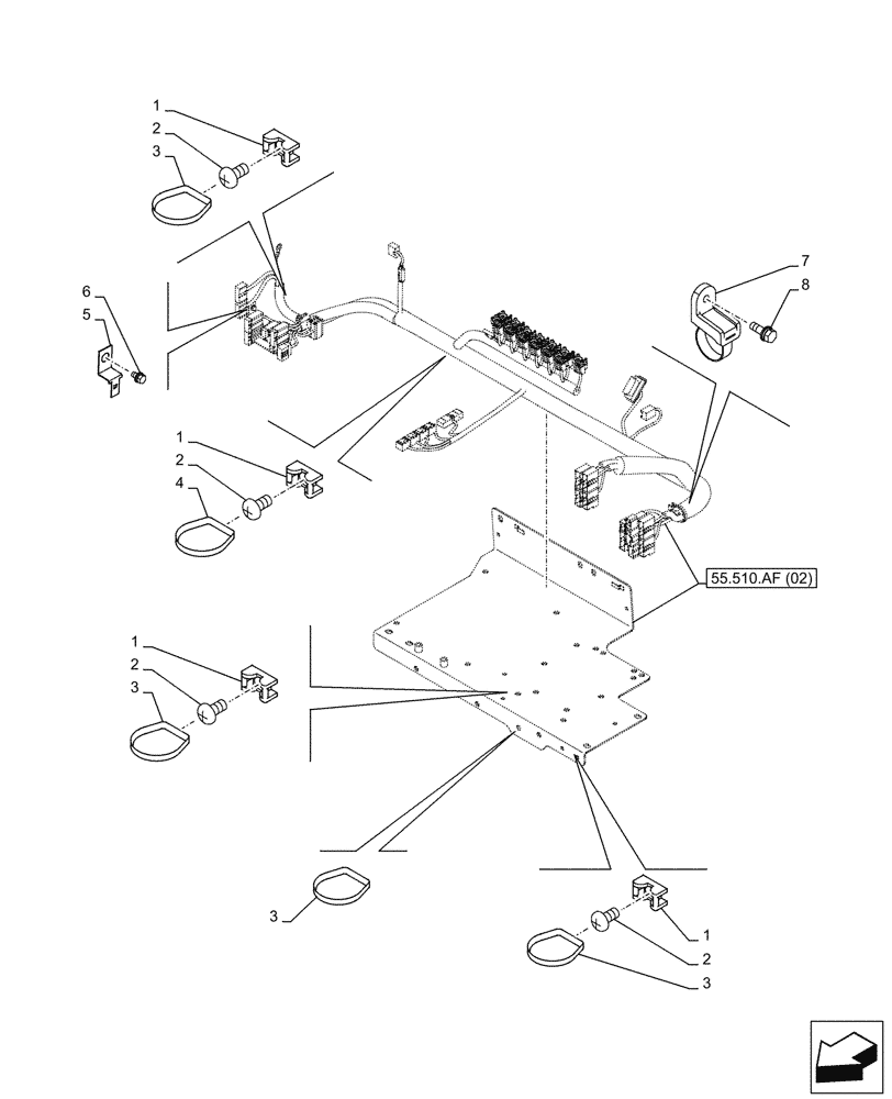 Схема запчастей Case CX300D LC - (55.510.AF[04]) - CAB MAIN WIRE HARNESS, CABLE CLIP (55) - ELECTRICAL SYSTEMS