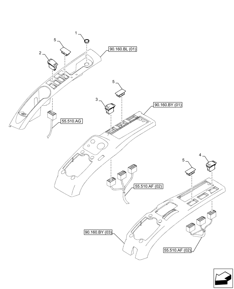 Схема запчастей Case CX300D LC - (55.512.BY[01]) - CAB, SWITCH (55) - ELECTRICAL SYSTEMS