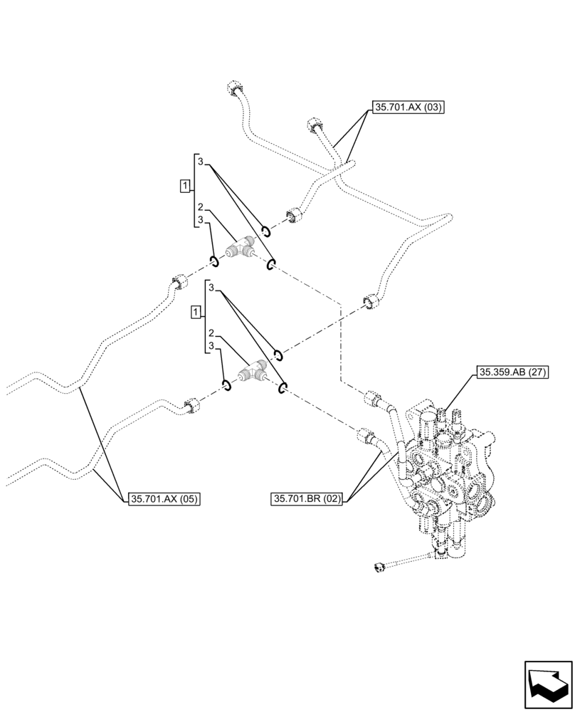 Схема запчастей Case 580SN WT - (35.701.BR[05]) - HYDRAULIC LINE, W/O RIDE CONTROL (35) - HYDRAULIC SYSTEMS