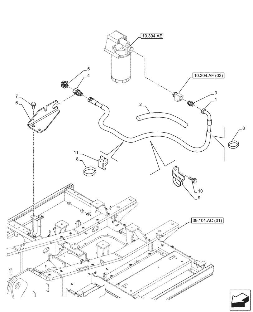 Схема запчастей Case CX350D LC - (10.304.AF[03]) - VAR - 488034 - ENGINE OIL FILTER, DRAIN LINE (10) - ENGINE