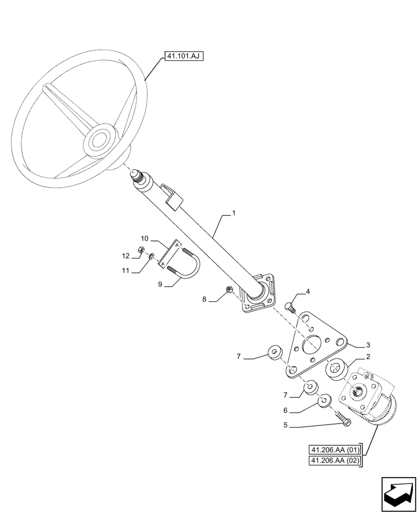 Схема запчастей Case 580N EP - (41.101.AB[03]) - CAB, STEERING COLUMN (41) - STEERING