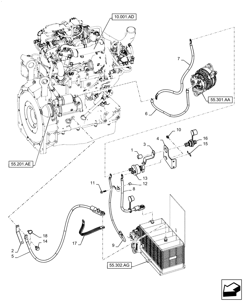 Схема запчастей Case SR270 - (55.302.AI) - BATTERY DISCONNECT (55) - ELECTRICAL SYSTEMS