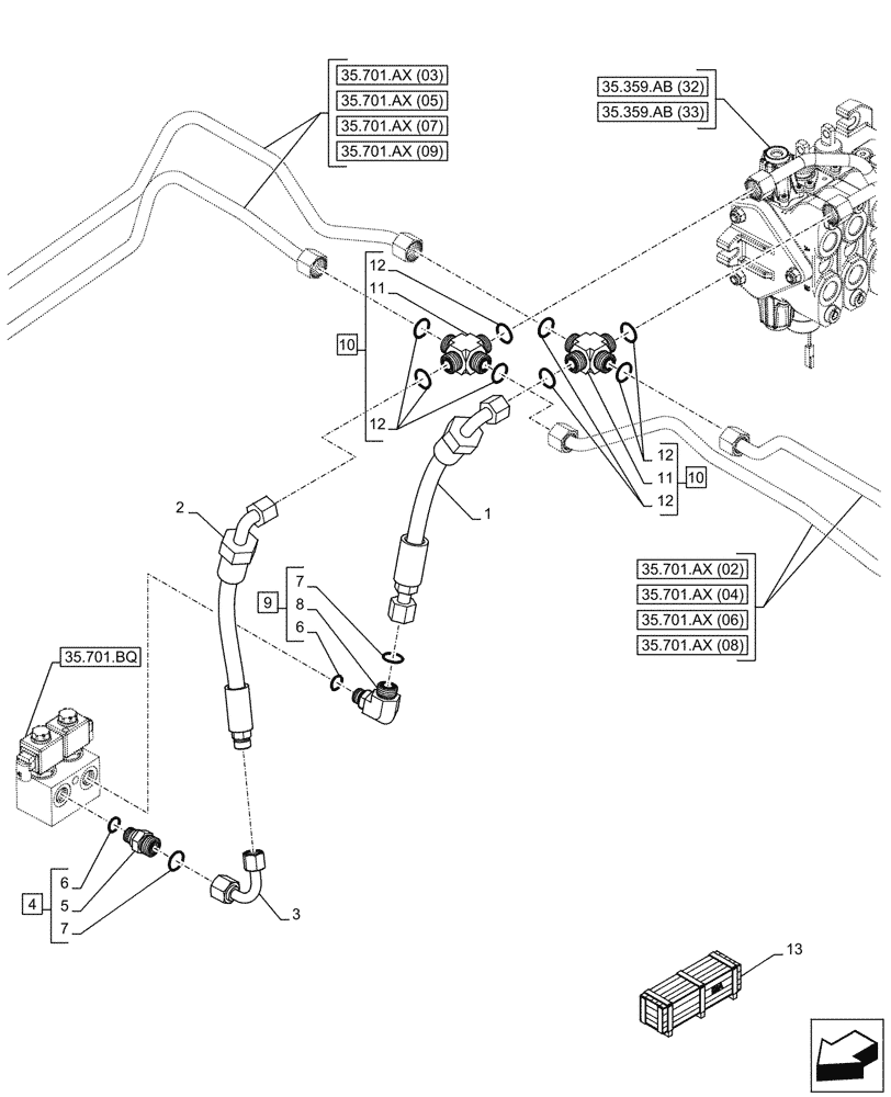 Схема запчастей Case 590SN - (35.701.BR[06]) - VAR - 423098 - RIDE CONTROL, VALVE, HYDRAULIC LINE, 2WD (35) - HYDRAULIC SYSTEMS