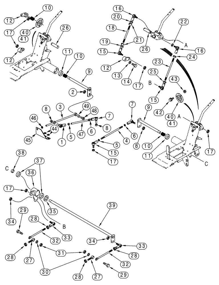 Схема запчастей Case 75XT - (09-17) - LINKAGE - LOADER AND GROUND DRIVE (09) - CHASSIS