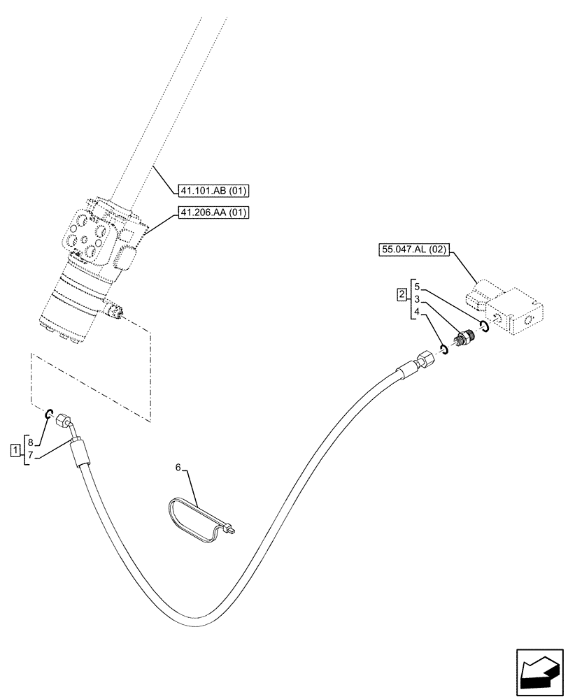 Схема запчастей Case 580SN - (41.206.AJ[01]) - VAR - 423011 - POWER STEERING LINES (41) - STEERING