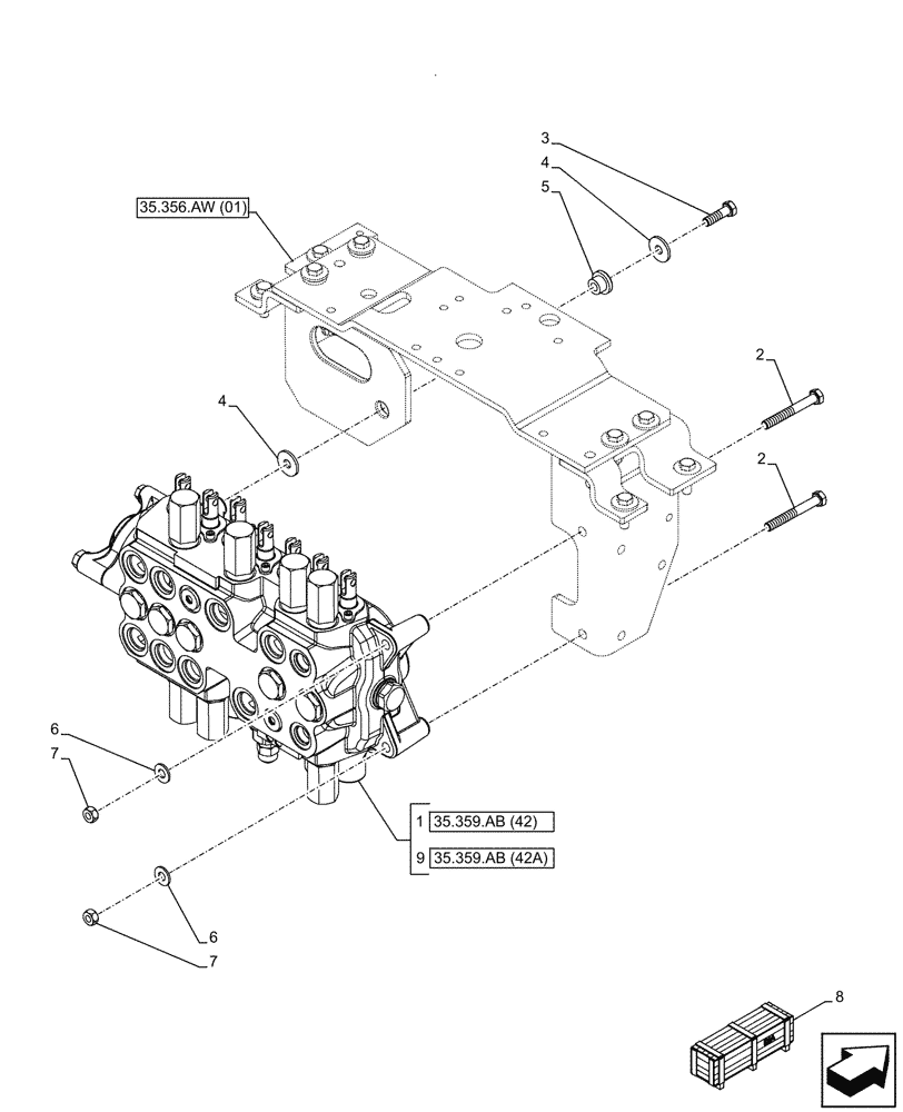 Схема запчастей Case 580N EP - (35.359.AB[03]) - BACKHOE CONTROL VALVE, 7-SPOOL, MOUNTING PARTS, EXTENDABLE DIPPER, W/ TWO LEVER CONTROLS (35) - HYDRAULIC SYSTEMS