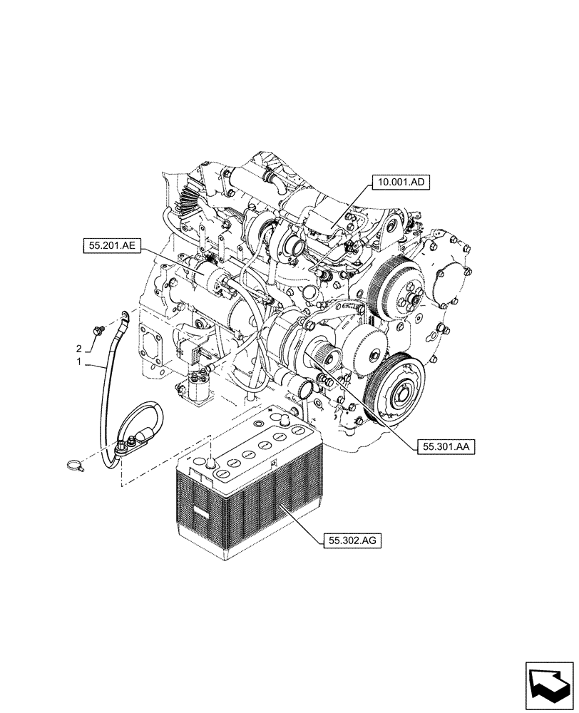 Схема запчастей Case SR210 - (55.302.AV[02]) - NO BATTERY DISCONNECT (55) - ELECTRICAL SYSTEMS