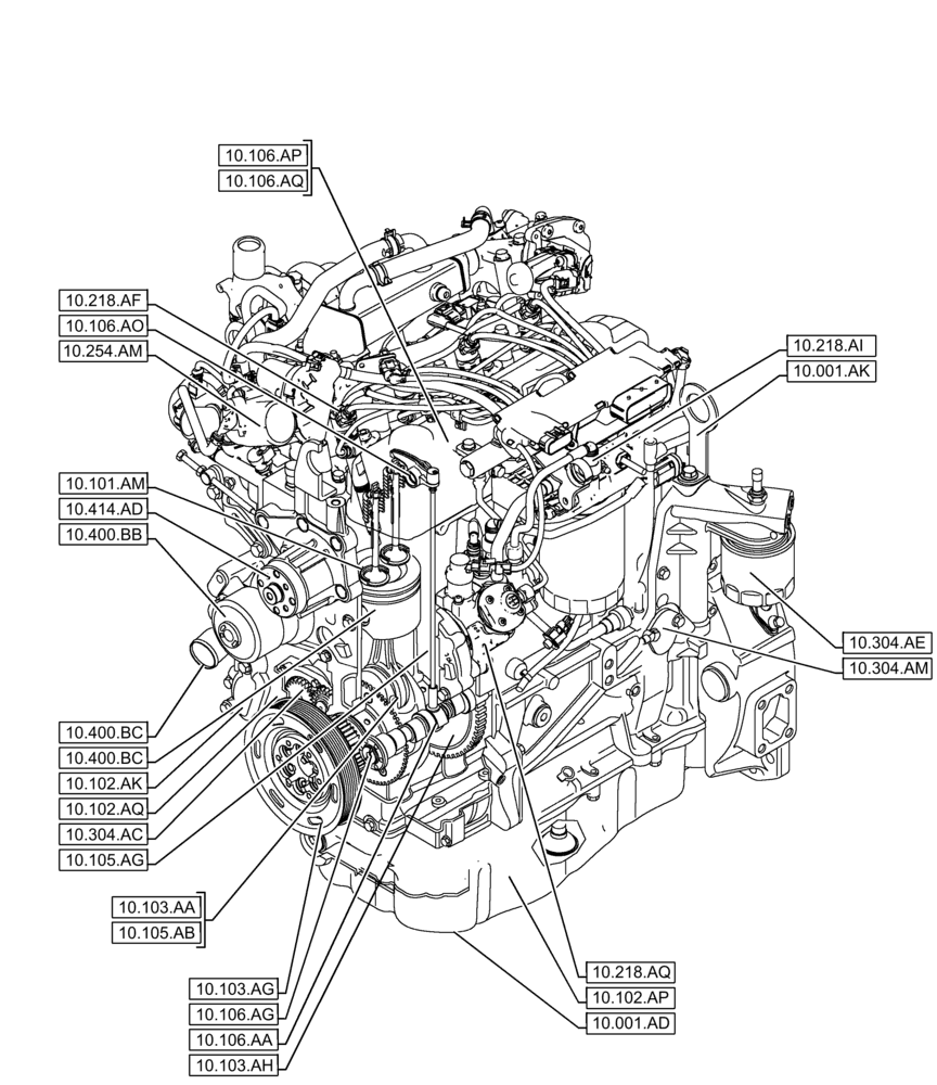 Схема запчастей Case F5BFL413E C001 - (10.000.00[01]) - SECTION INDEX - ENGINE (10) - ENGINE