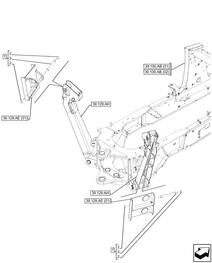 Схема запчастей Case 580SN - (39.100.AN) - VAR - 423002 - STABILIZER, PIN (39) - FRAMES AND BALLASTING