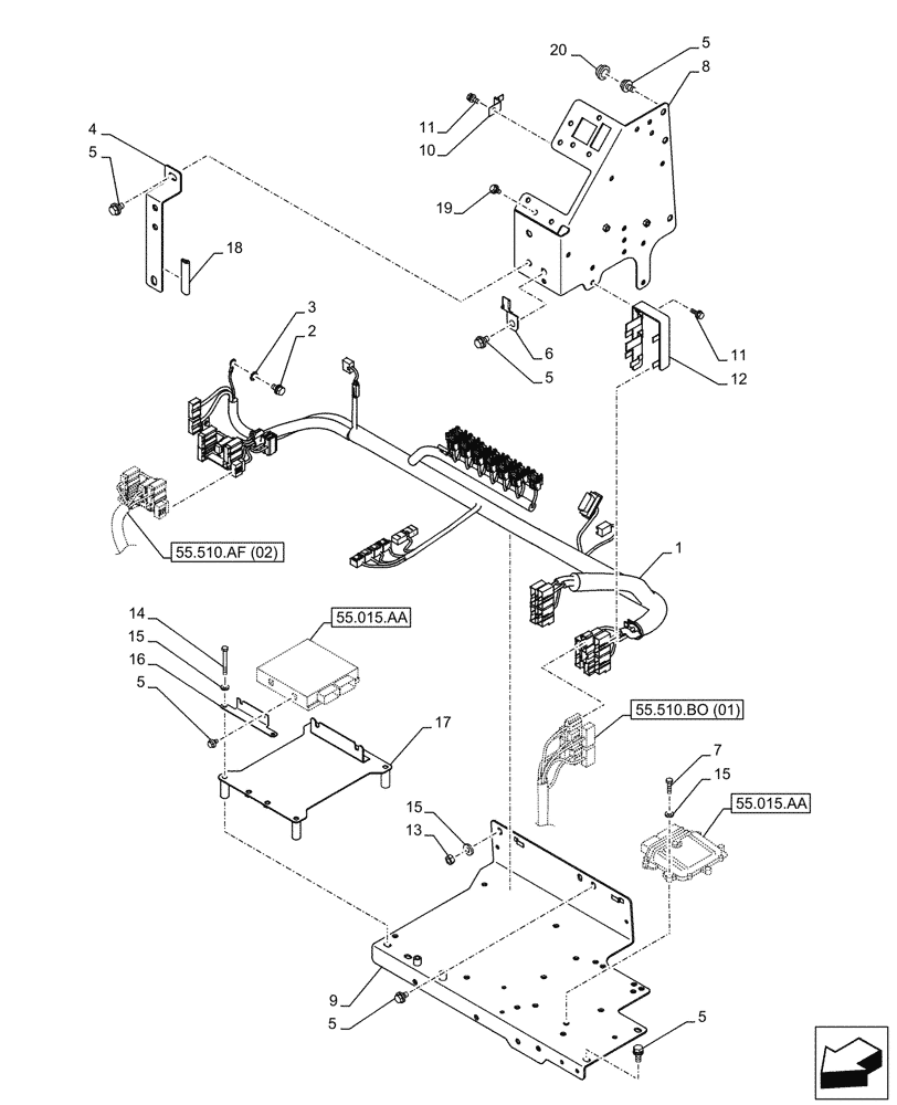 Схема запчастей Case CX300D LC - (55.510.AF[02]) - CAB MAIN WIRE HARNESS (55) - ELECTRICAL SYSTEMS