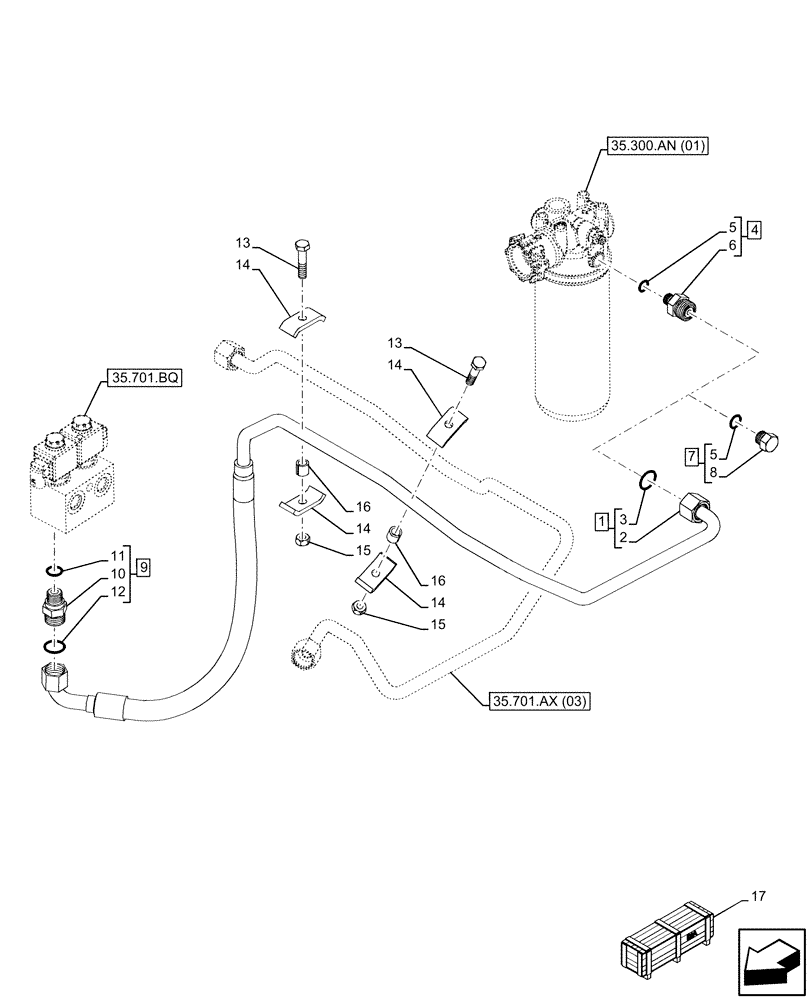 Схема запчастей Case 580N EP - (35.701.BR[07]) - VAR - 423090, 423098 - RIDE CONTROL, VALVE, HYDRAULIC LINE, TANK - END YR 28-OCT-2016 (35) - HYDRAULIC SYSTEMS