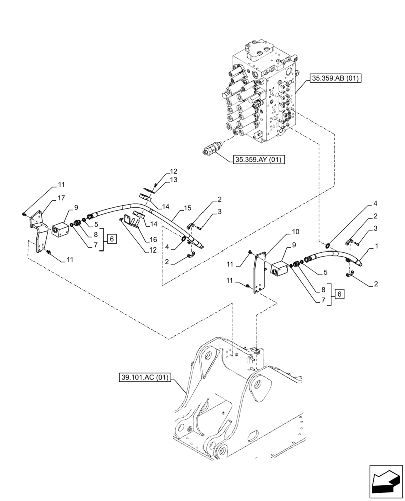 Схема запчастей Case CX250D LC LR - (35.360.AB[06]) - VAR - 461872 - SHEARS, LINE, AUXILIARY CIRCUIT, W/ ELECTRICAL PROPORTIONAL CONTROL (35) - HYDRAULIC SYSTEMS