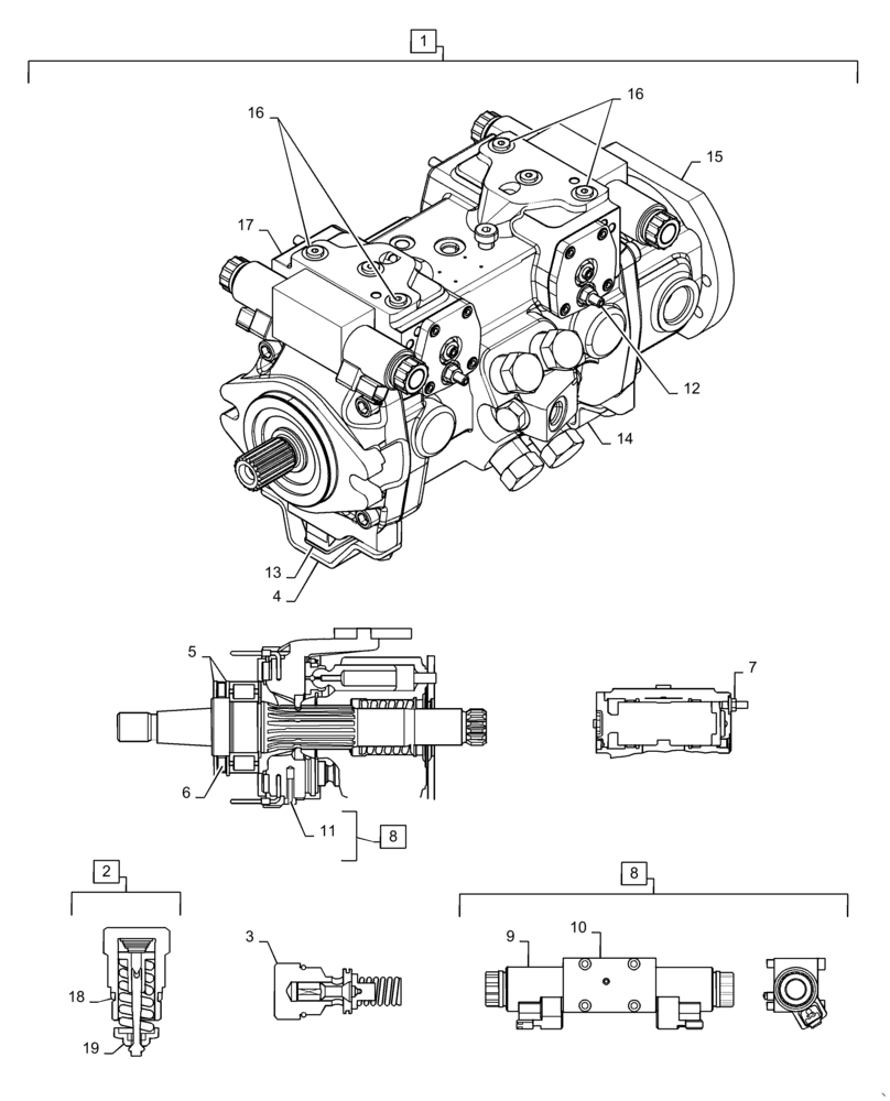 Схема запчастей Case SV280 - (29.218.AO[13]) - HYDROSTATIC PUMP, 45CC, E-H CONTROL (29) - HYDROSTATIC DRIVE