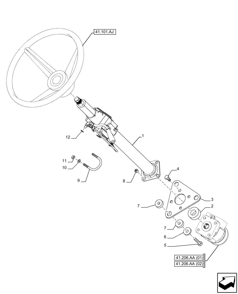 Схема запчастей Case 580N EP - (41.101.AB[02]) - VAR - 742651 - CAB, STEERING COLUMN (41) - STEERING