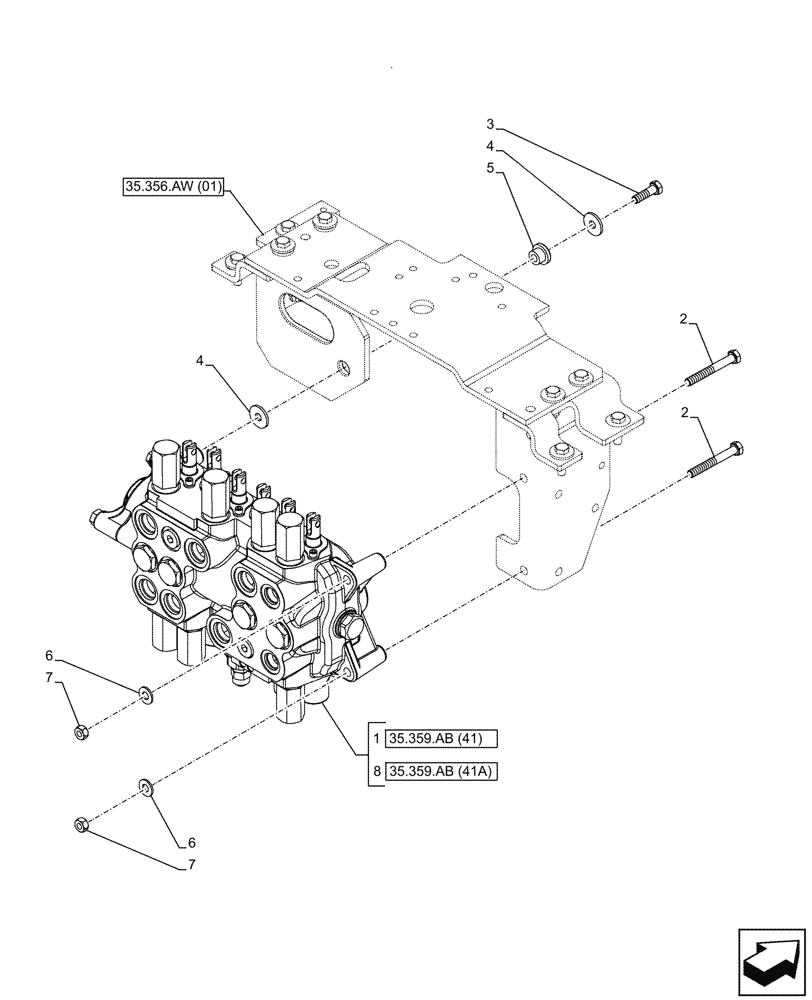 Схема запчастей Case 590SN - (35.359.AB[02]) - BACKHOE CONTROL VALVE, 6-SPOOL, MOUNTING PARTS, STANDARD DIPPER, W/ TWO LEVER CONTROLS (35) - HYDRAULIC SYSTEMS