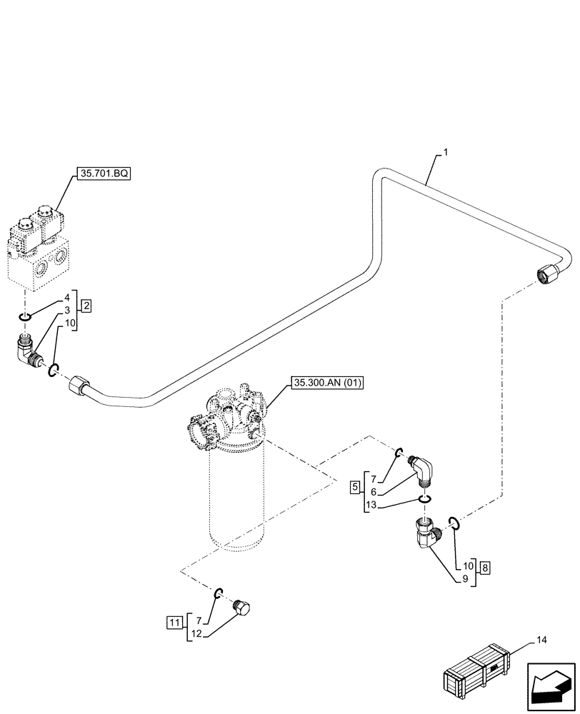 Схема запчастей Case 580N EP - (35.701.BR[07]) - VAR - 423090, 423098 - RIDE CONTROL, VALVE, HYDRAULIC LINE, TANK (35) - HYDRAULIC SYSTEMS