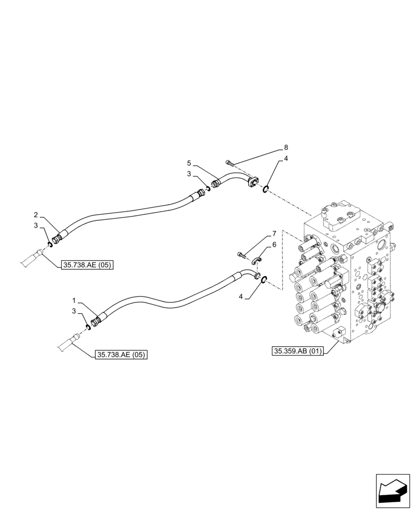 Схема запчастей Case CX350D LC - (35.738.AE[01]) - BUCKET CYLINDER, LINES (35) - HYDRAULIC SYSTEMS