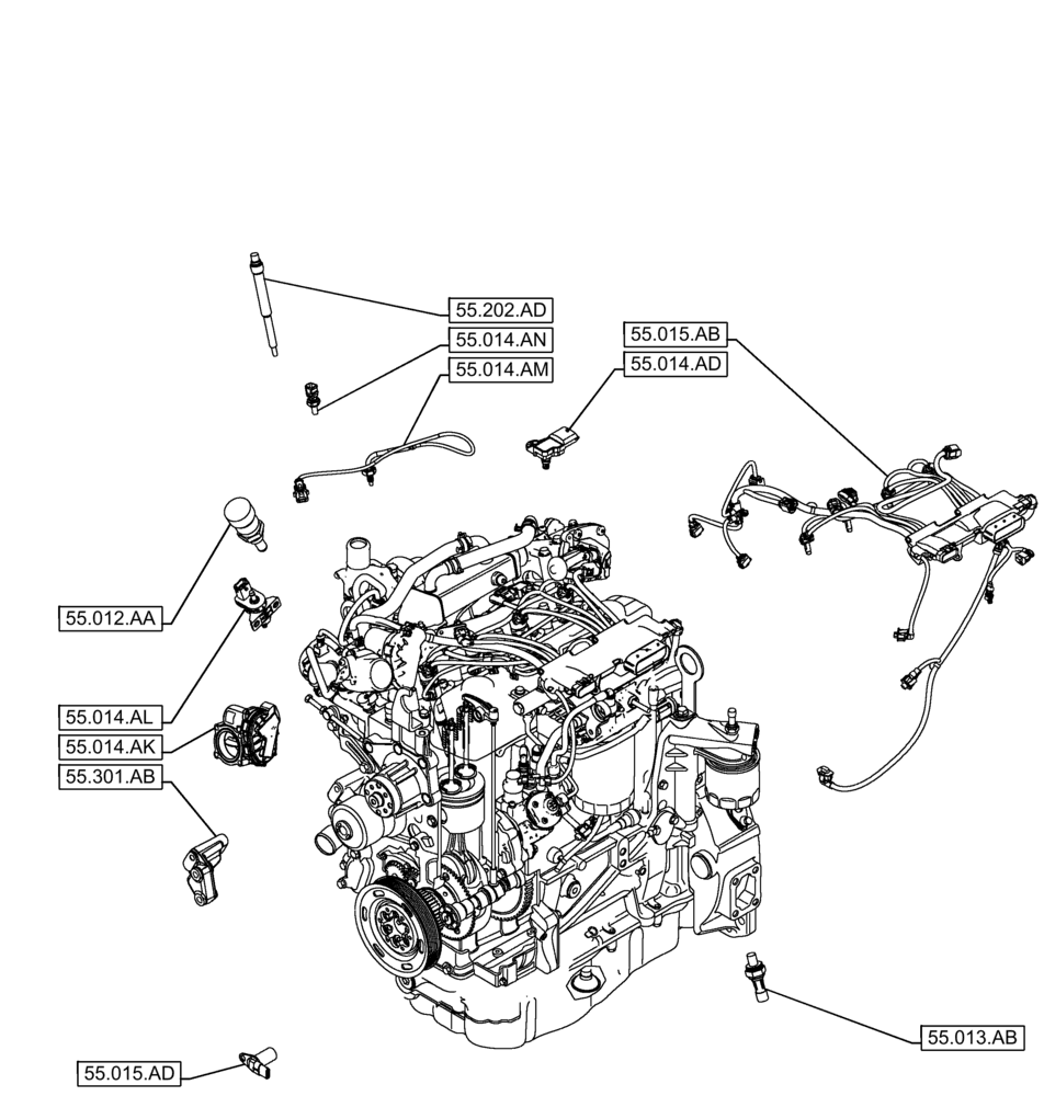 Схема запчастей Case F5BFL413E B002 - (55.000.00) - SECTION INDEX - ELECTRICAL SYSTEMS (55) - ELECTRICAL SYSTEMS