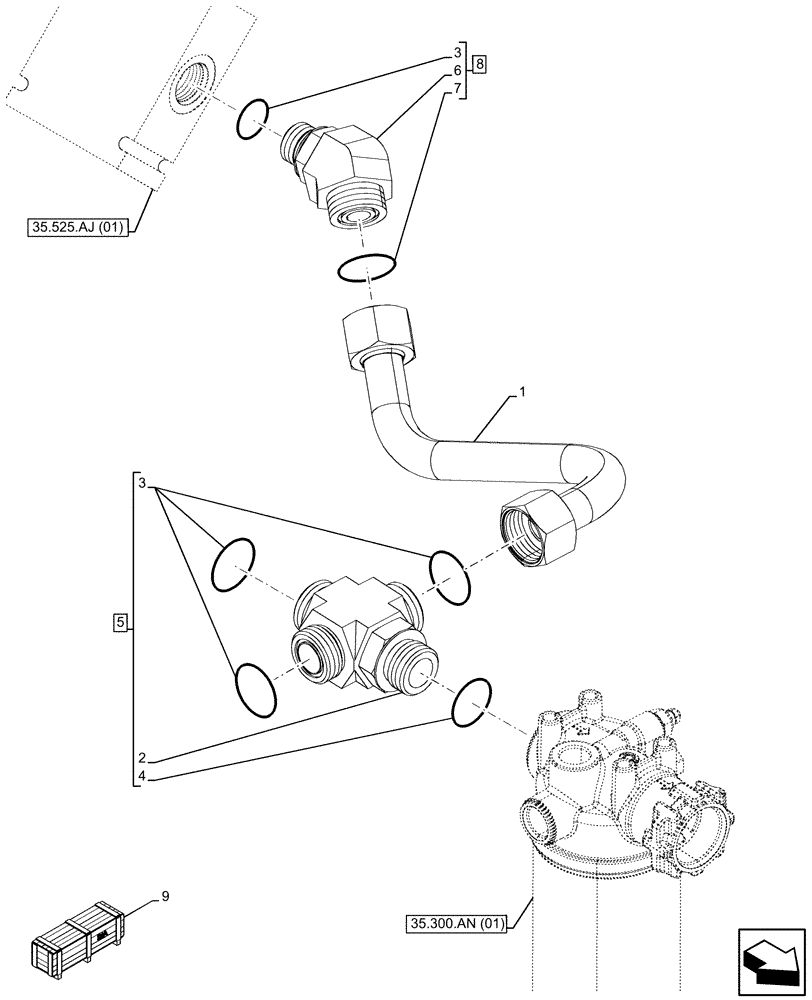 Схема запчастей Case 580N EP - (35.525.AA[09]) - VAR - 423083, 423084 - AUXILIARY HYDRAULIC, LINES (35) - HYDRAULIC SYSTEMS